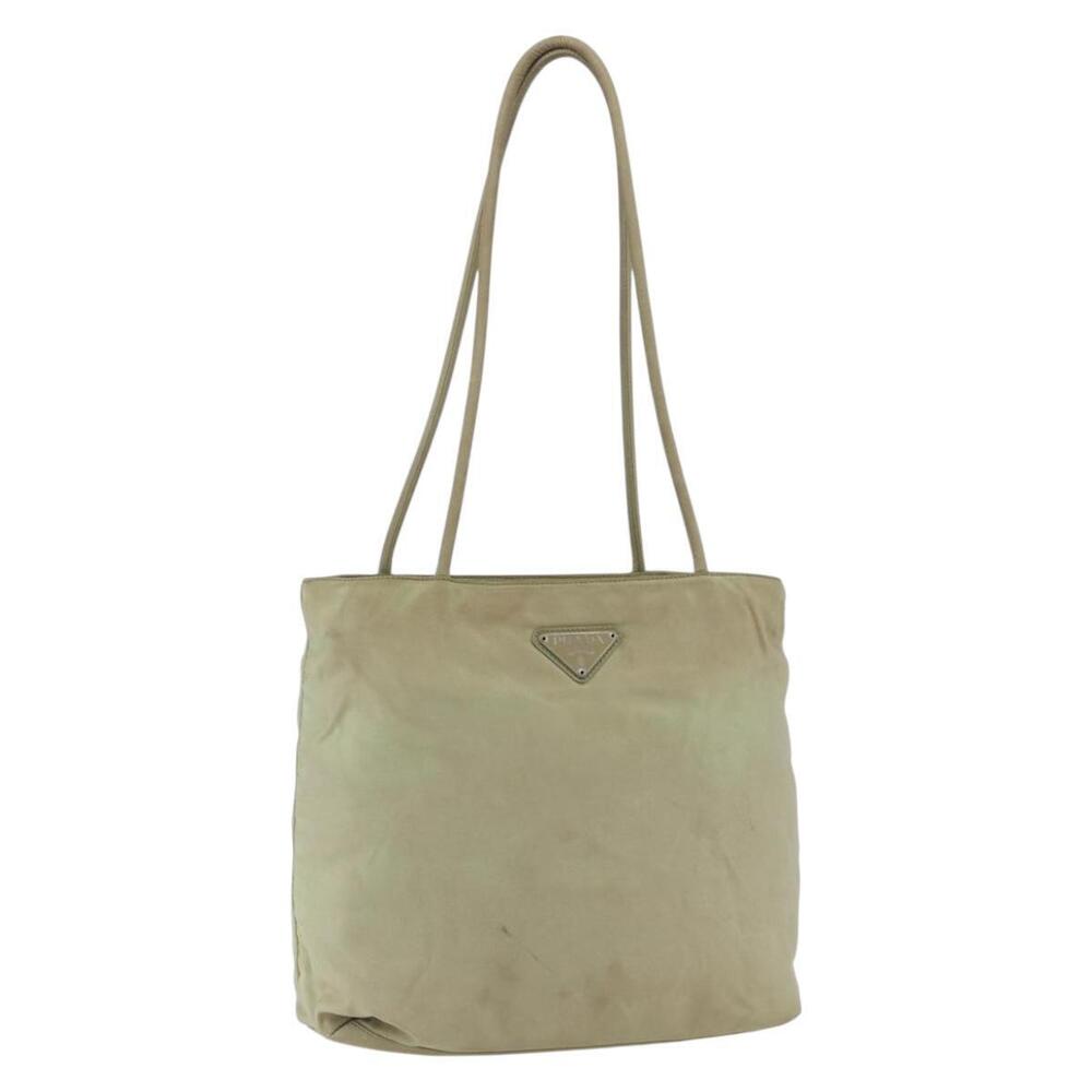 PRADA Tote Bag Nylon Beige Silver Auth 157778 - Picture 1 of 16